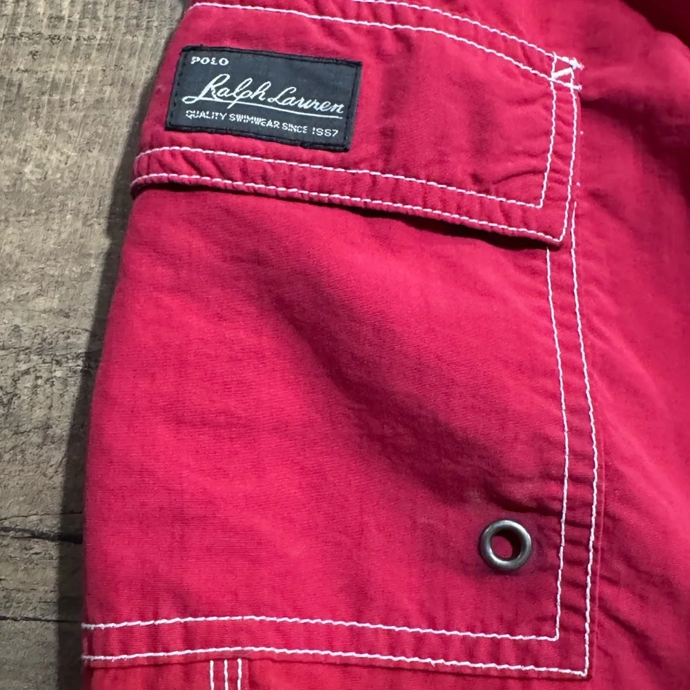 Vintage Polo Ralph Lauren Lined Swim Trunks Board Shorts Red Pockets Mens XXL - Picture 5 of 11